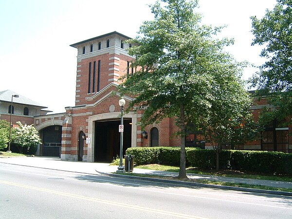 The Decatur Street Car Barn at 4615 14th St. NW, built in 1906 by the Capital Traction Company. It is now the Metrobus Northern Division garage.