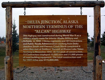 Sign marking the terminus of the Alaska-Canada highay, also known as “The Alcan.”