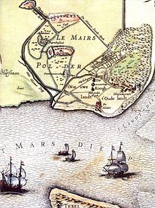 Nieuwediep left (east) of Le Mairs polder on a 1641 map by Claes Jansz. Visscher