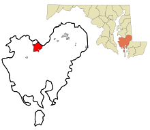 Dorchester County Maryland Sisällytetyt ja rekisteröimättömät alueet Cambridge Highlighted.svg