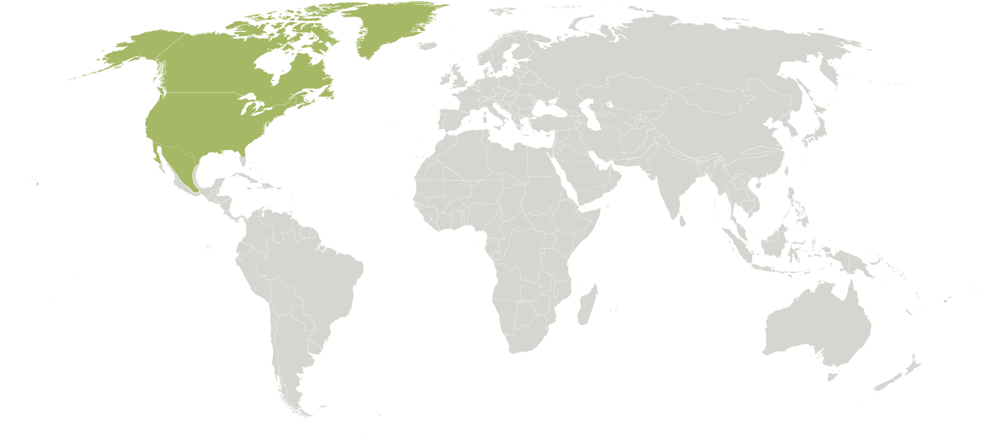 world map highlighting the nearctic realm in green