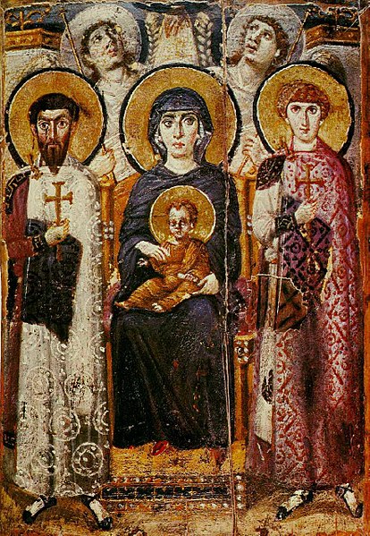 Icon of the enthroned Virgin and Child with saints and angels, 6th century, Saint Catherine's Monastery, Sinai