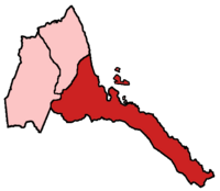 Eritrean Catholic eparchies from 1995 to 2012. In red Asmara, from which Segheneyti was taken in 2012. In north Keren; in west Barentu. Eritrea - Eparchia di Asmara.png