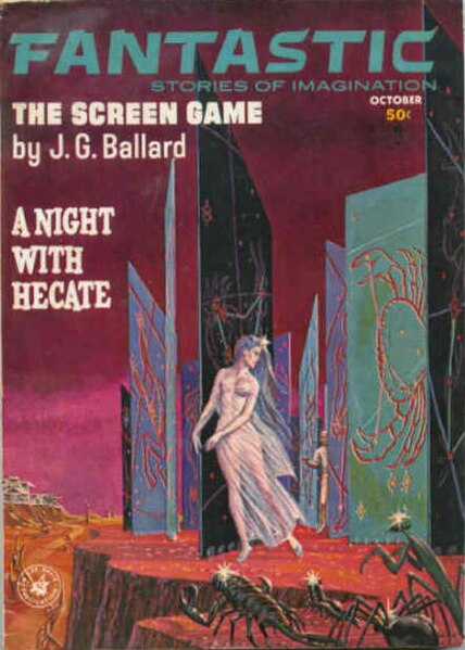 Another Emshwiller cover illustrating the Vermilion Sands story "The Screen Game" (1963)