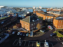 Former RM Infirmary at Gunwharf Quays, Portsmouth (one time barracks of the Royal Marine Artillery). Former Royal Marines Infirmary 2.jpg