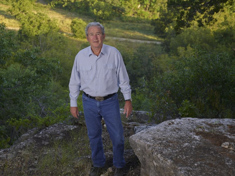 File:Former U.S. President George W. Bush at a canyon overlook on his 1,600-acre ranch, site of the "Texas White House" during their visits there during the Bush presidency, near Crawford in McLennon LCCN2015630768.tif