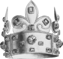 The Crown of Charlemagne from 1271, used as French coronation crown from 875 or 1590 to 1775. French Coronation Crown of Charlemagne.png
