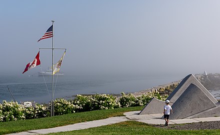 Gabriel at the Lost Fishermen's Memorial, Lubec, Maine, US