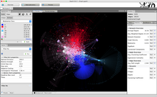 Example of modularity measurement and colouring on a scale-free network. Gephi 0.9.1 Network Analysis and Visualization Software.png