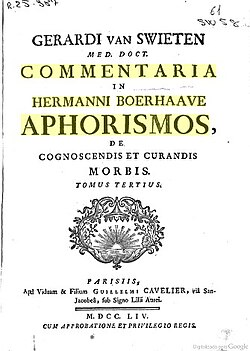 Komentoj pri la Aforismoj de Dro. Herman Boerhaave pri la malsanoj konataj kaj kuraceblaj, 1742