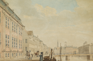 Parti fra Frederiksholms Kanal med Tøjhusbroen og Christiansborg Slot på højre hånd (u.å.)