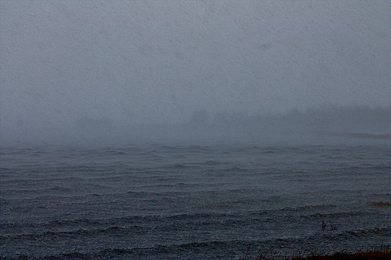 North Sea winter surge flood in Hooksiel, Germany