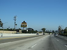 Interstate 605 (viewed from the southbound lanes) at Hawaiian Gardens, California approaching Hawaiian Gardens Casino