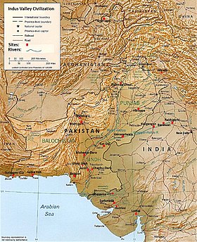 The major sites of the Indus Valley Civilization c. 2600–1900 BCE in Pakistan, India and Afghanistan