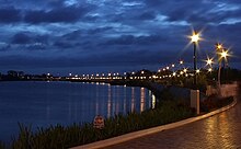 The Iloilo River Esplanade at night. Stretching for about 8-9 kilometers on both banks of the Iloilo River, it is the longest river esplanade and linear park in the Philippines.