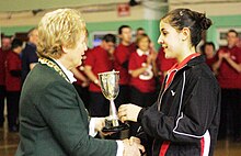 Carolina Marín received a trophy after won the 2009 Irish Open