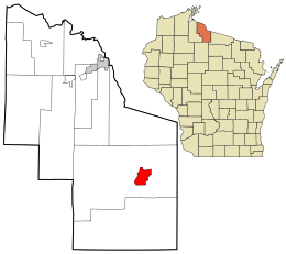 Расположение в округе Айрон и штате Висконсин.