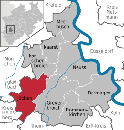 Läget för Jüchen i Rhein-Kreis Neuss