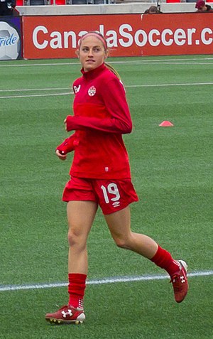 Janine Beckie (ici en 2016) inscrit deux buts face au Chili.