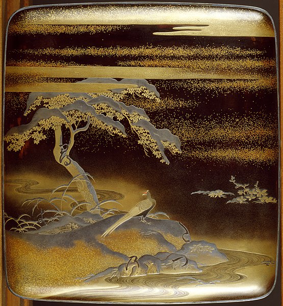 File:Japanese - Writing Box and Implements (suzuri bako) with a Pheasant Beside a Stream - Walters 6775 - Top (2).jpg