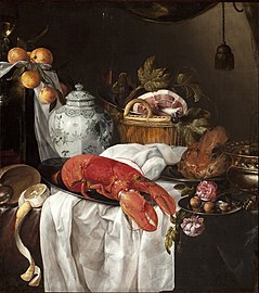 Tác phẩm Still life with lobster của Jasper Geeraerts giai đoạn năm 1650–1654