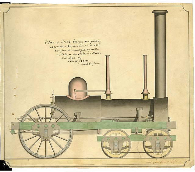 Experiment, the first successful American locomotive with a bogie, built in 1831 to a design by civil engineer John B. Jervis