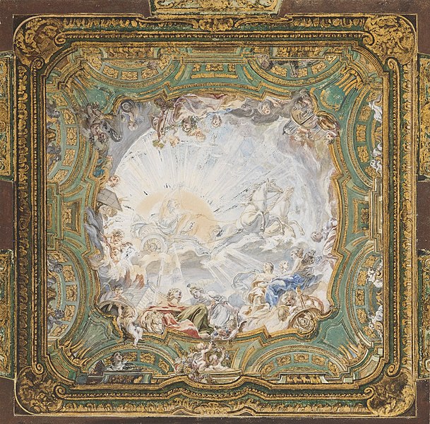 Chariot of Apollo design for a ceiling of Count Bielinski by Meissonier, Warsaw, Poland (1734)