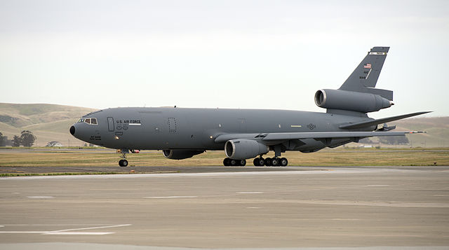 A McDonnell Douglas KC-10A Extender of the 60th Air Mobility Wing at Travis Air Force Base during 2015