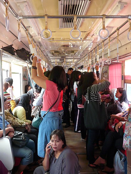 Women in a women-only KRL Commuterline passenger car, Greater Jakarta