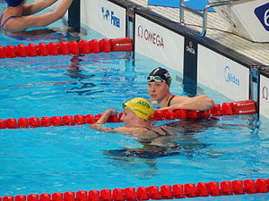 Kazan 2015 - Jessica Ashwood and Lauren Boyle after women's 400m freestyle final.JPG