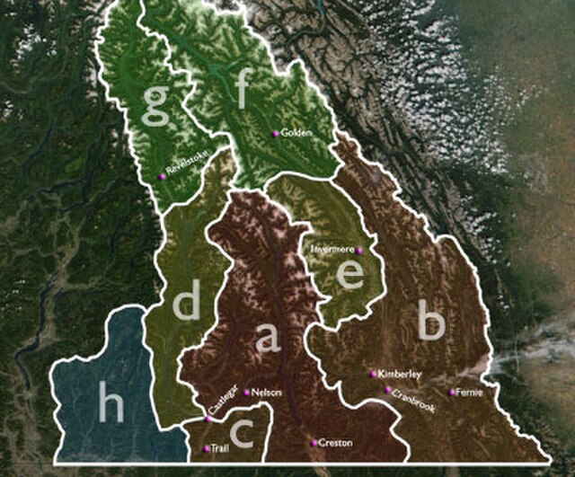 Various interpretations of the boundaries of the Kootenays