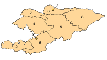 Harta e Kirgizstani që tregon provincat e tij.