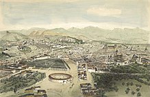 Vista aérea de Granada en L' Espagne a vol d'oiseau de Alfred Guesdon (mediados del siglo XIX)