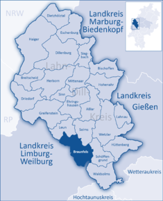 Poziția orașului Braunfels pe harta districtului Lahn-Dill-Kreis