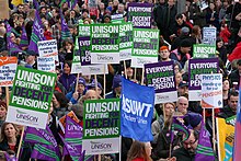 Public sector workers in Leeds striking over pension changes by the government in November 2011 Leeds public sector pensions strike in November 2011 9.jpg
