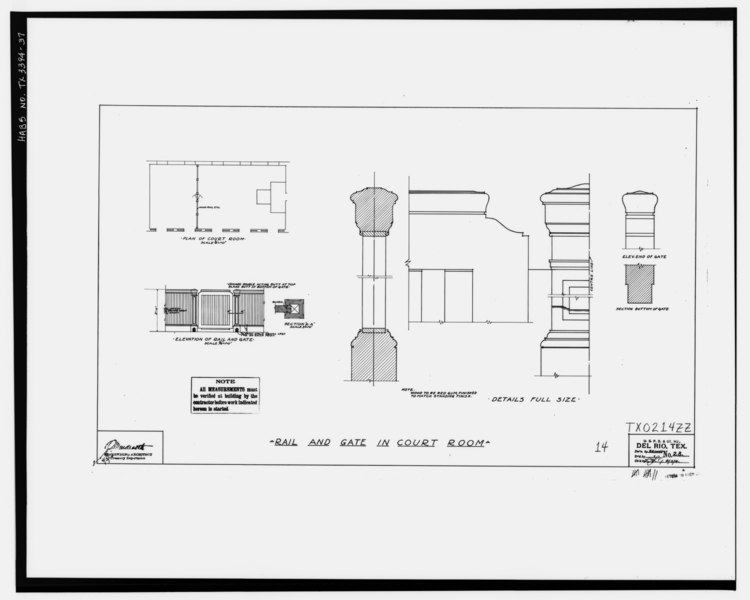 File:Lithocopy of original construction drawing -28, dated April 3, 1914, from linen in possession of General Services Administration, Field Office, Region 7, Fort Worth, Texas. Rail HABS TEX,233-DELR,1-37.tif