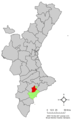 Localització de Xixona respecte el País Valencià