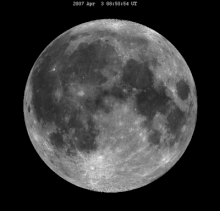 Libration causes variability in the portion of the Moon visible from Earth. Lunation animation April 2007.gif