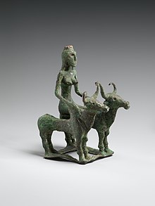 Woman Riding Two Bulls (bronze), from Kosambi, Uttar Pradesh, c.2000-1750 BCE MET DP702288.jpg