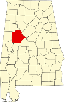 Location of Tuscaloosa County in Alabama Map of Alabama highlighting Tuscaloosa County.svg