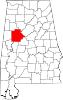 Localização do Map of Alabama highlighting Tuscaloosa County