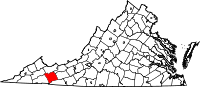Map of Virdžinija highlighting Smyth County