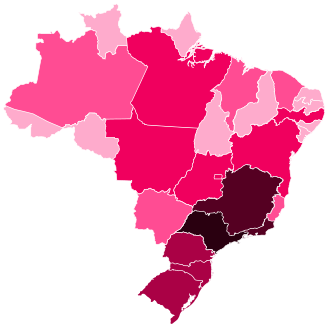 Map of the f Brazilian federative units by GDP nominal in 2020 in BRL:
.mw-parser-output .legend{page-break-inside:avoid;break-inside:avoid-column}.mw-parser-output .legend-color{display:inline-block;min-width:1.25em;height:1.25em;line-height:1.25;margin:1px 0;text-align:center;border:1px solid black;background-color:transparent;color:black}.mw-parser-output .legend-text{}
> 2 trillion
> 600 billion
> 300 billion
> 150 billion
> 80 billion
up to 80 billion Mapa dos estados brasileiros por PIB (2020).svg