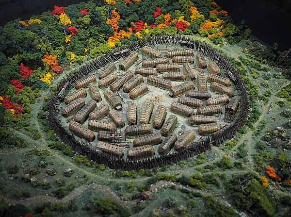 Model of the Iroquoian village of Hochelaga, from the descriptions of Jacques Cartier and other Quebec archaeological sites.