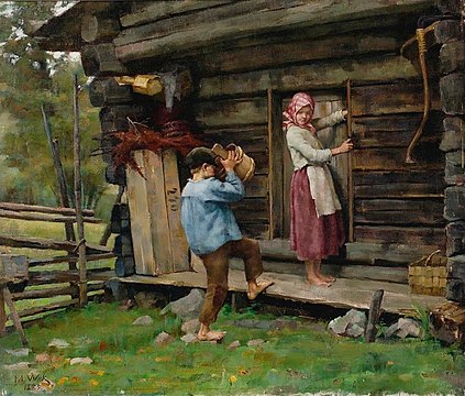 С мамой в деревенской бане. Maria Wiik (Finnish, 1853 - 1928).