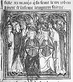 ז'אן מבריין, מוכתר כמלך ירושלים עם אשתו מריה ממונפראטו. כתב יד מהמאה ה-13