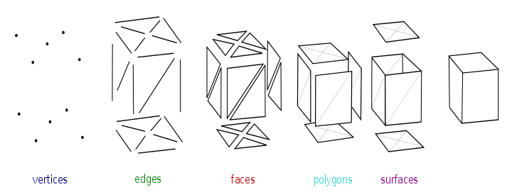 Elements of polygonal mesh modeling.