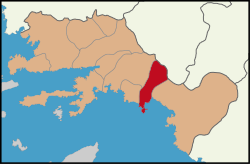 Location of Dalaman district within Muğla Province.