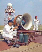 NASA researchers at Glenn Research Center measuring jet engine noise in 1967 Noise Research Program on Hangar Apron - GPN-2000-001457.jpg