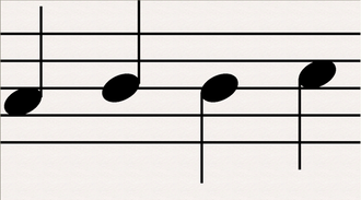 Musical stems whose heads are on the middle line may point either up or down. Generally, those whose heads are lower than this line point up while those whose heads are higher point down. Note stems.png